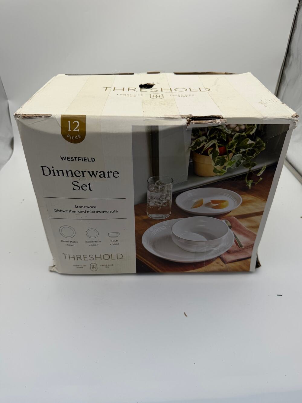 Threshold Westfield 12-Piece White Dinnerware Set Stoneware Dishwasher